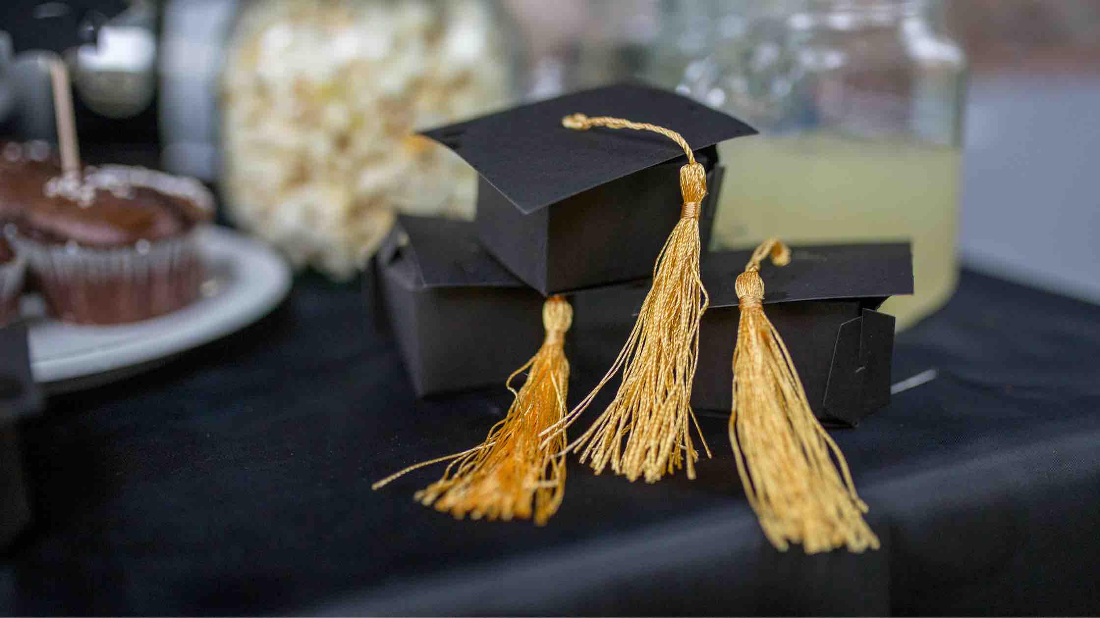 graduation hats on table 