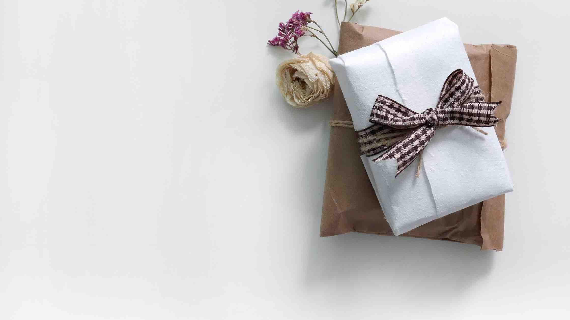 presents with a white background