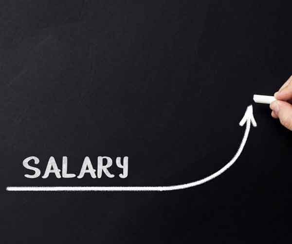 Salary on chalkboard going up with word up