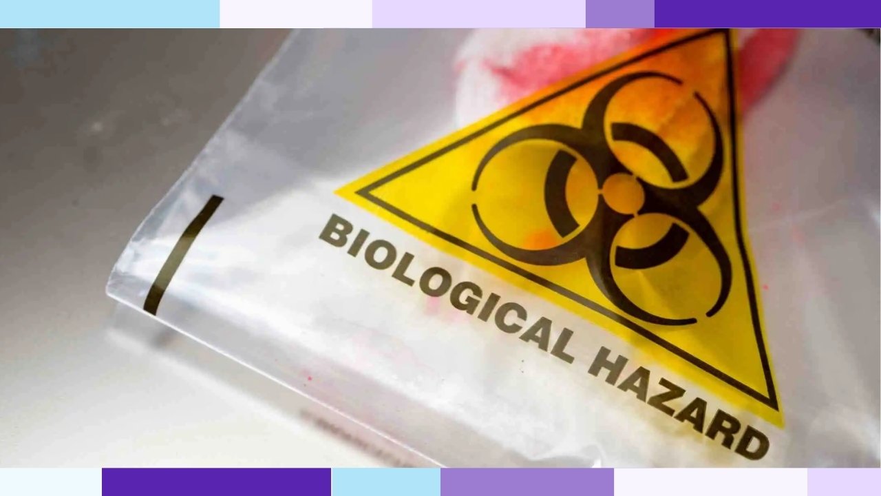 A bag with a biohazard label on the front