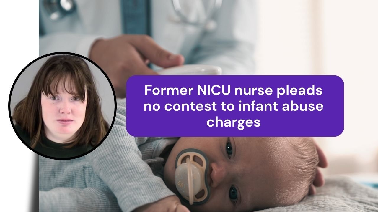 picture of the nurse guilty of the case, and a baby in the background