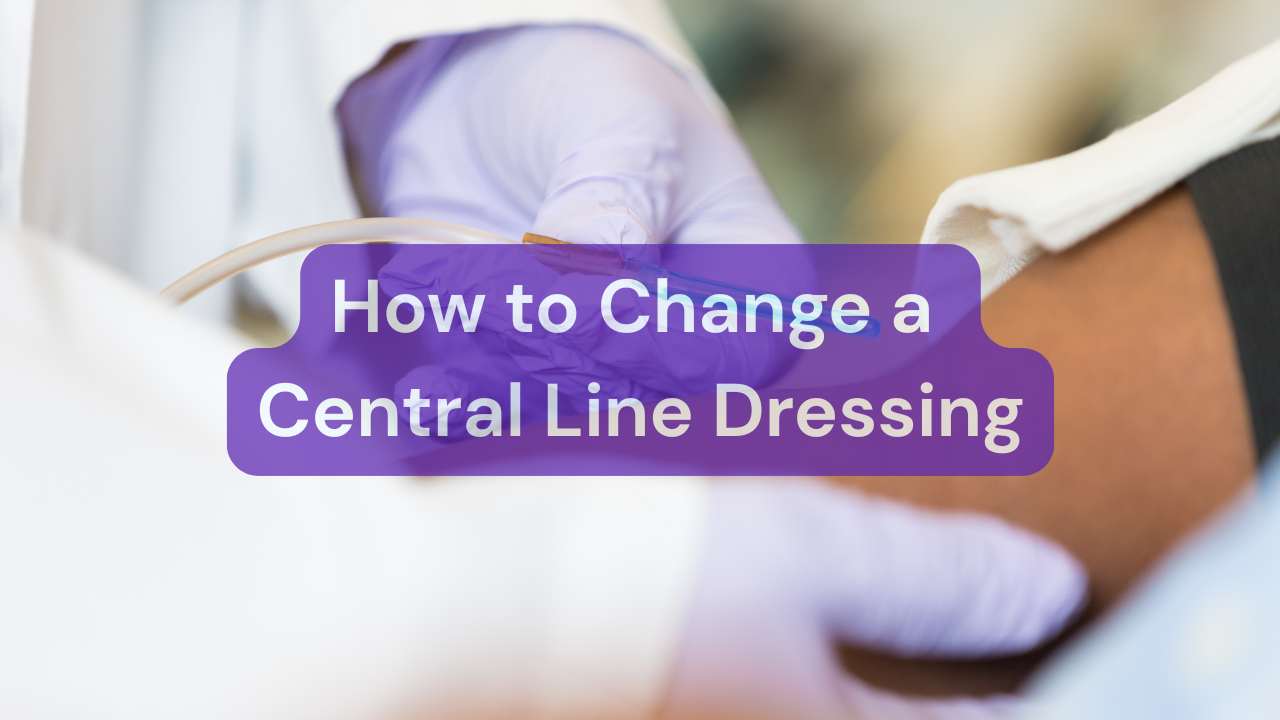 a hand changing a central line dressing on a patient's arm