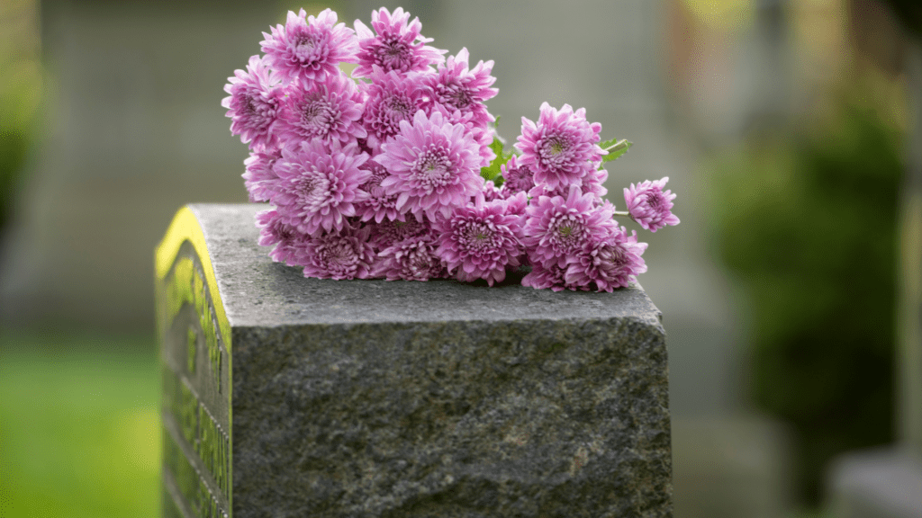 flowers on gravestone 